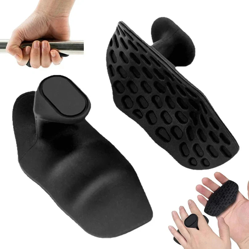 Black ergonomic gym grip with non-slip silicone surface, designed for better control and comfort during workouts.