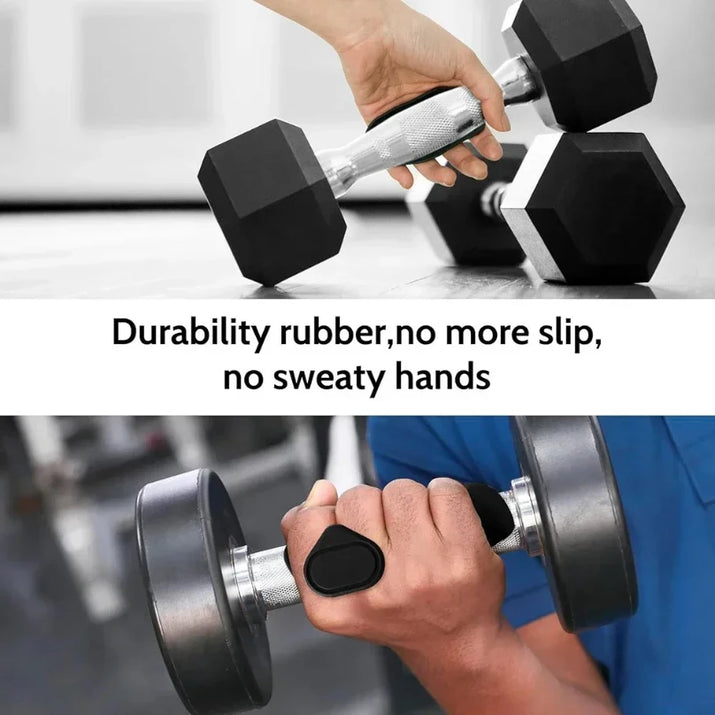 Dumbbell workout showing the Ultimate Gym Grip’s non-slip silicone design that prevents sweaty hands and ensures a firm, confident hold.